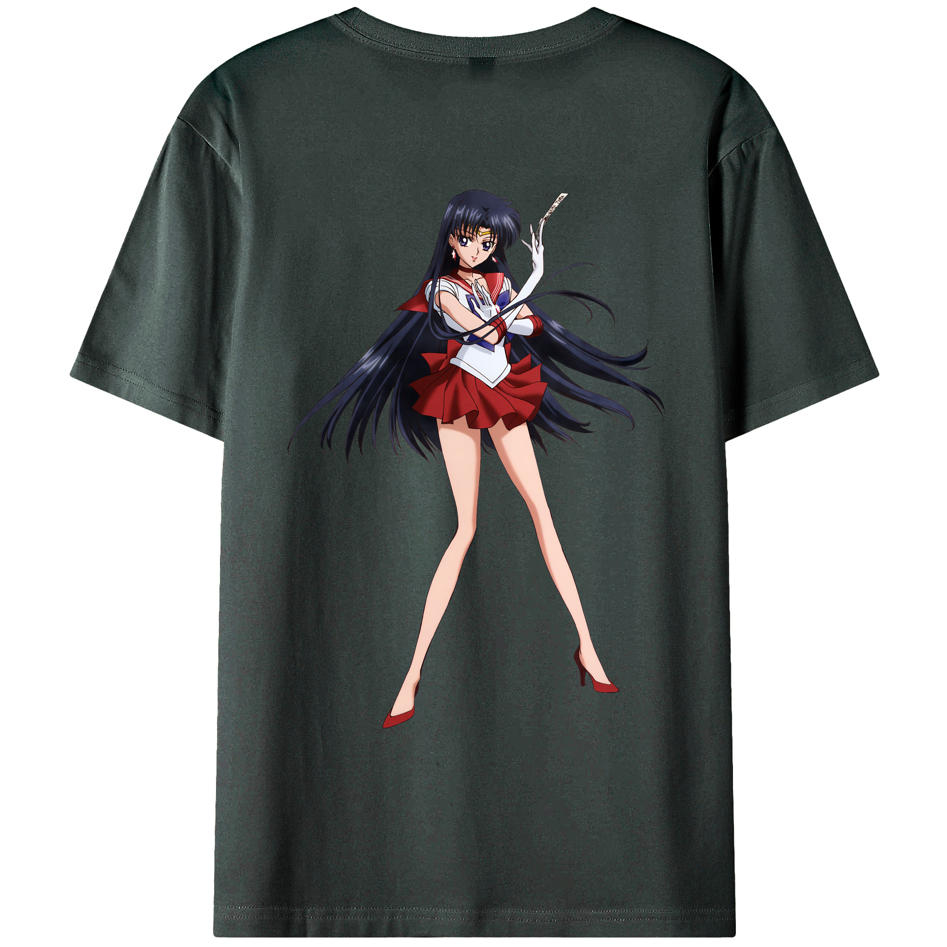 （画像用） 美少女戦士セーラームーン 火野レイ ひの レイ Sailor Moon Hino Rei （セーラーマーズ,Sailor Mars） 綿100％ メンズ半袖Tシャツ（バックプリント） 通気性